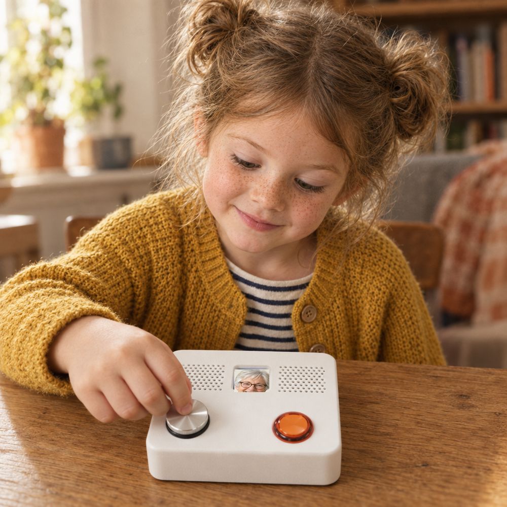 A girl turns the dial to her grandmother’s face